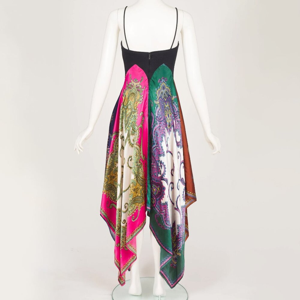 1970s Vintage Printed Scarf Skirt Handkerchief Hem Maxi Dress Sz XS - Picture 3 of 9